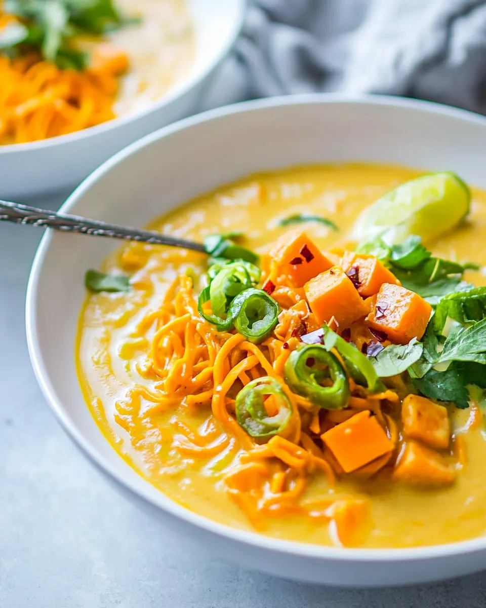 Healthy Coconut Curry Soup With Sweet Potato Noodles dish photo