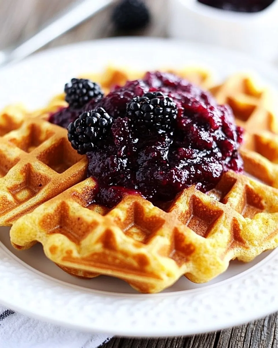 Homemade Cornmeal Waffles with Blackberry Compote photo