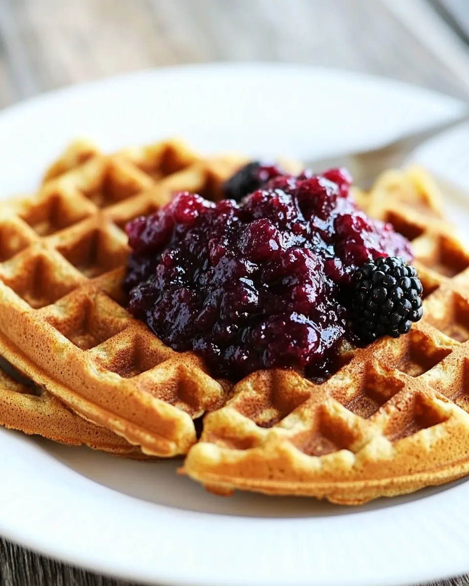 Delicious Cornmeal Waffles with Blackberry Compote image