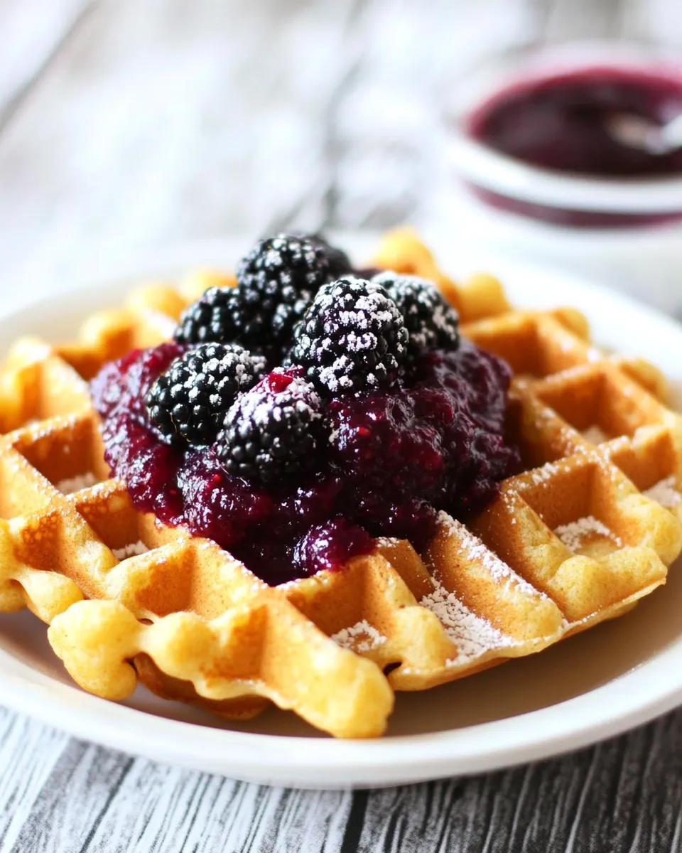 Sweet Cornmeal Waffles with Blackberry Compote shot