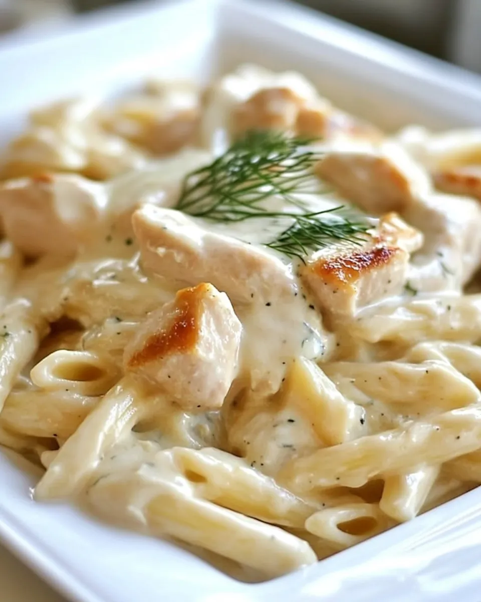 Homemade Creamy Dill Chicken Pasta Recipe shot