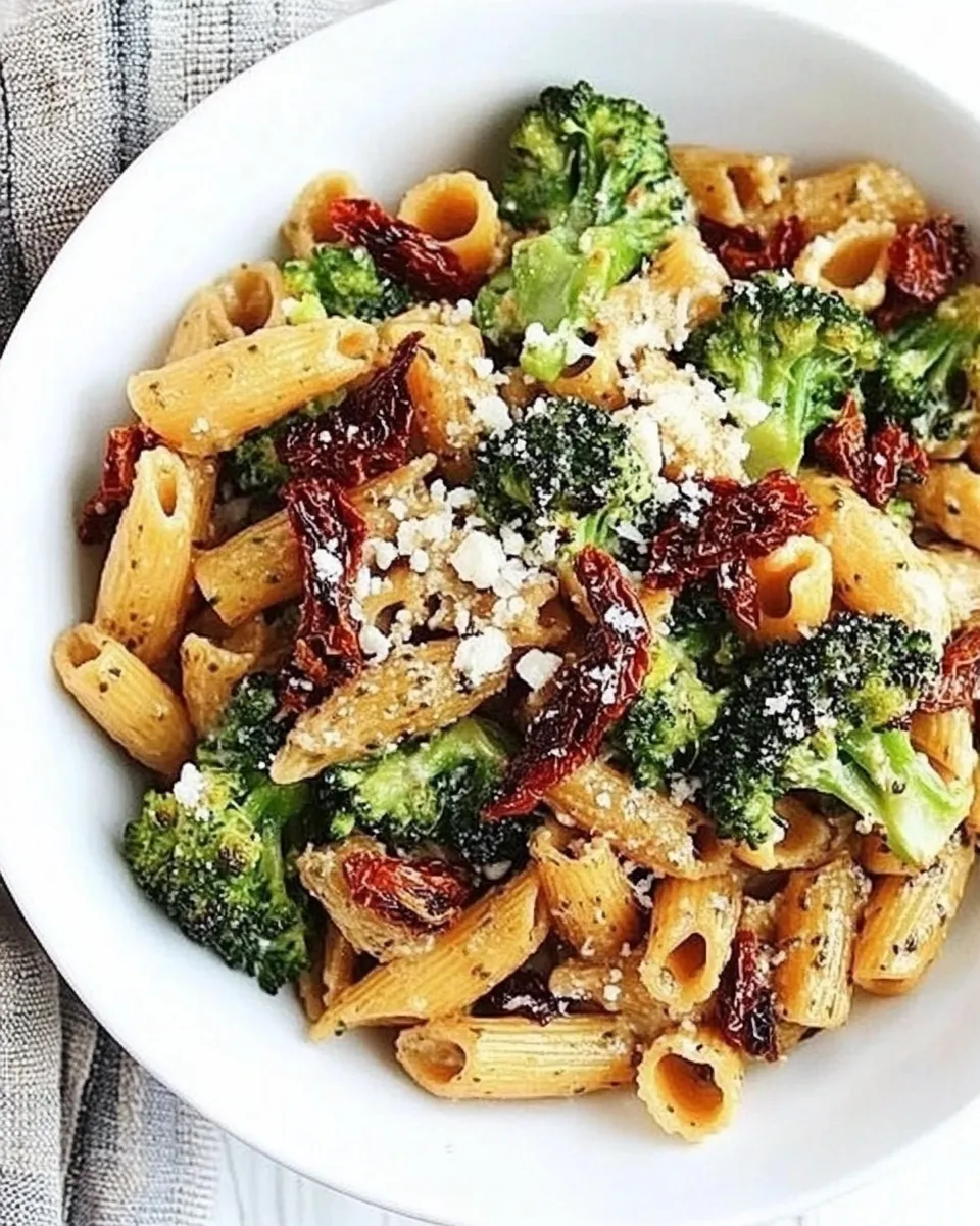 Homemade Creamy Goat Cheese Pasta with Roasted Broccoli and Sun-Dried Tomatoes photo