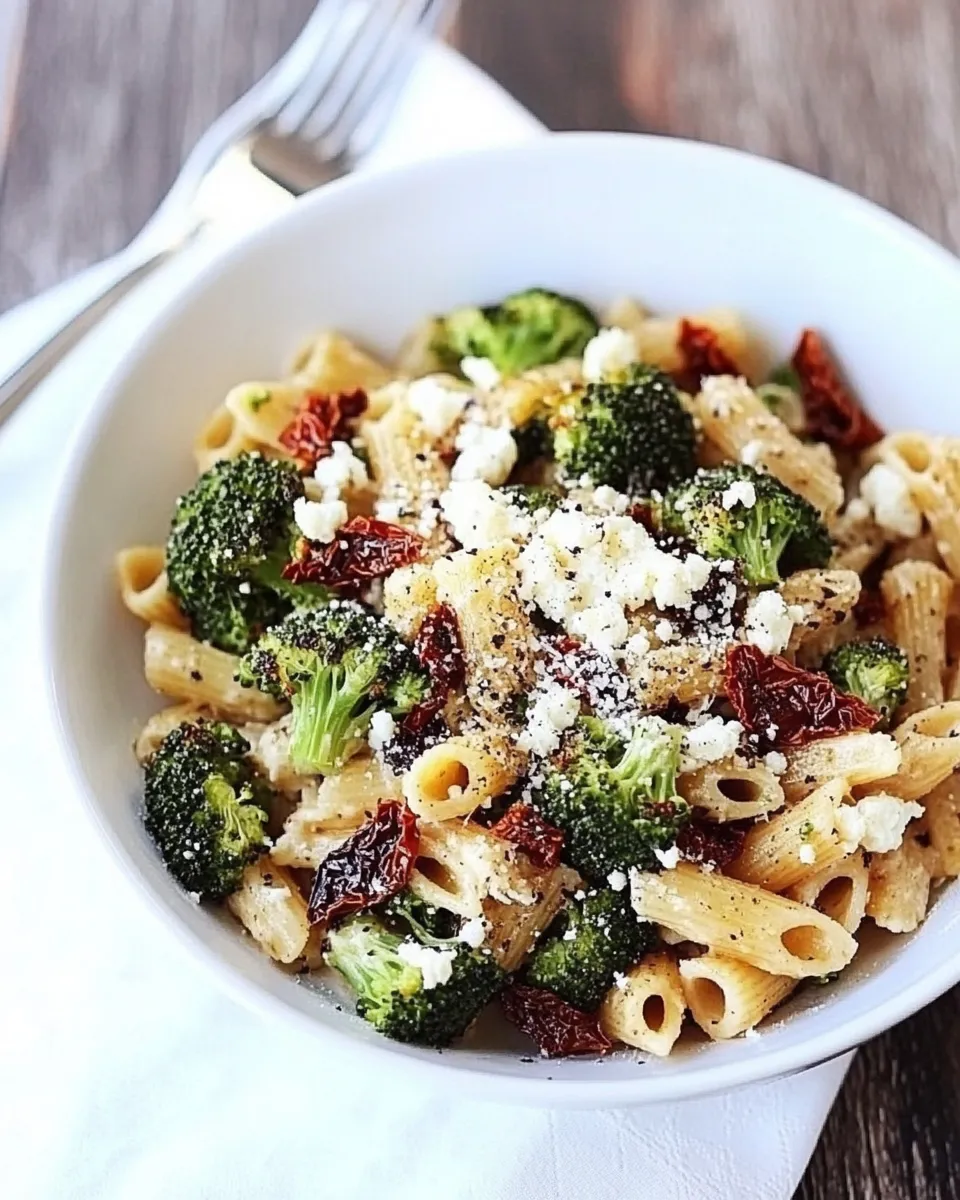 Classic Creamy Goat Cheese Pasta with Roasted Broccoli and Sun-Dried Tomatoes image