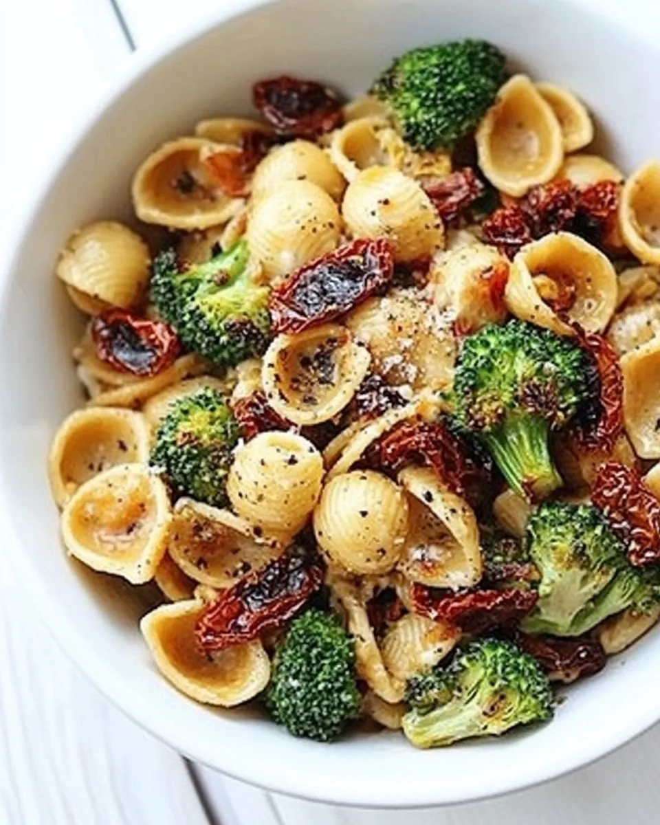 Delicious Creamy Goat Cheese Pasta with Roasted Broccoli and Sun-Dried Tomatoes dish photo
