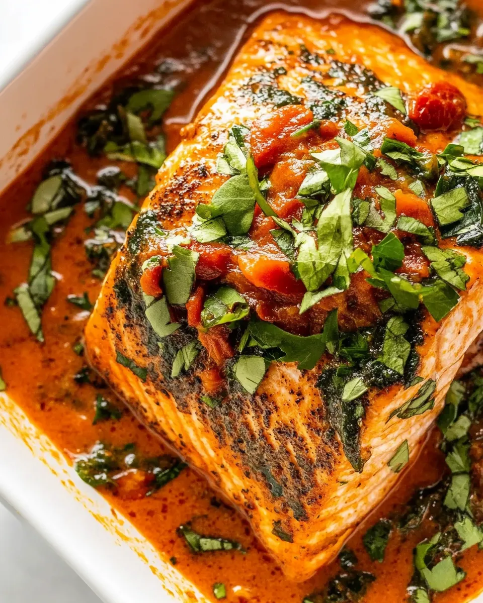 Delicious Crispy Salmon with Roasted Red Pepper Sauce image