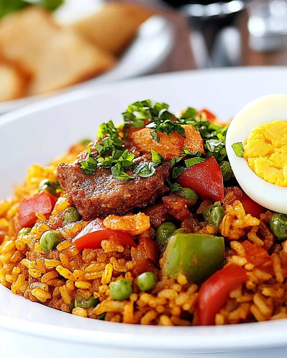 Delicious Cuban Rice and Eggs Dinner shot