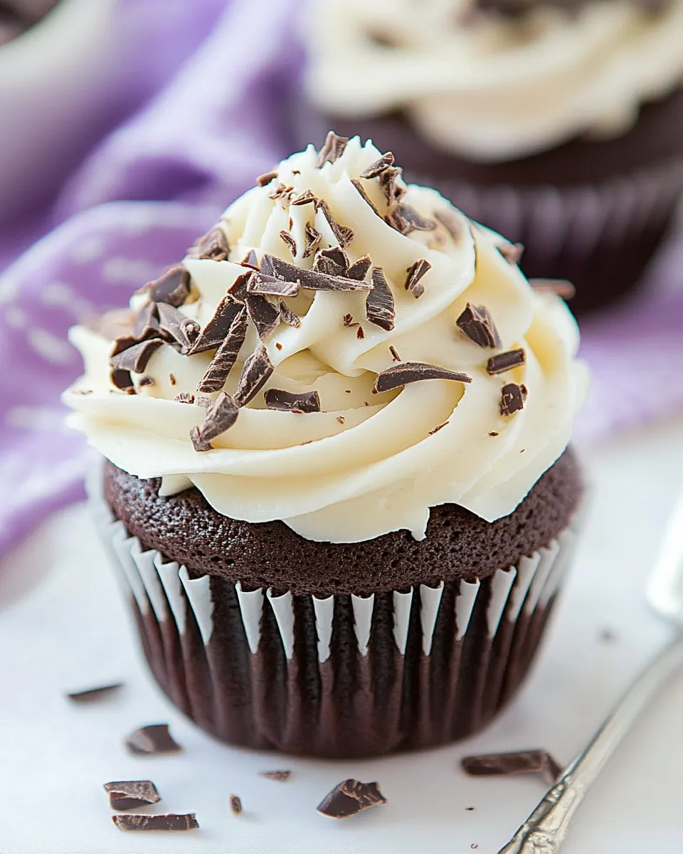 Classic Dark Chocolate Cupcakes with White Chocolate Frosting recipe photo
