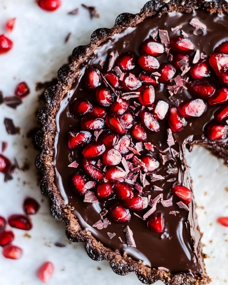 Healthy Dark Chocolate Fudge Pomegranate Tart. recipe image