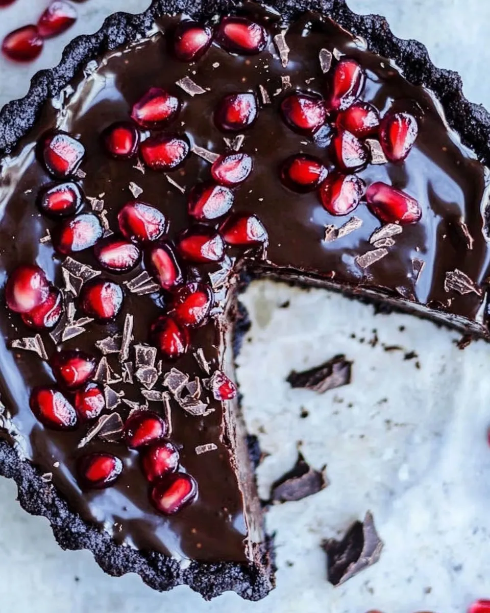 Homemade Dark Chocolate Fudge Pomegranate Tart. image