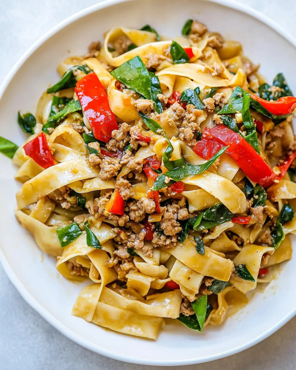 Delicious Drunken Noodles (Pad Kee Mao) with Ground Turkey shot