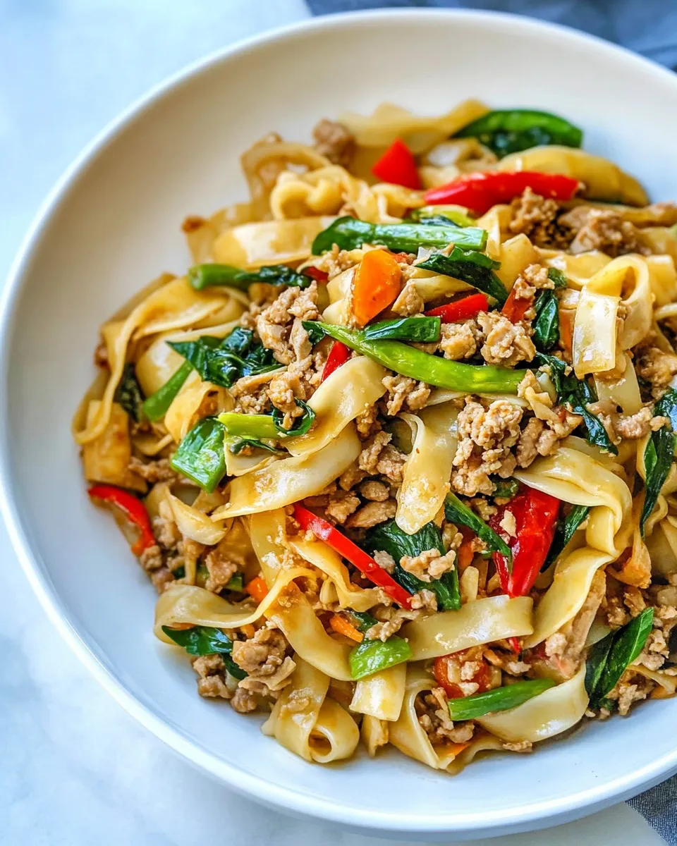 Quick Drunken Noodles (Pad Kee Mao) with Ground Turkey dish photo