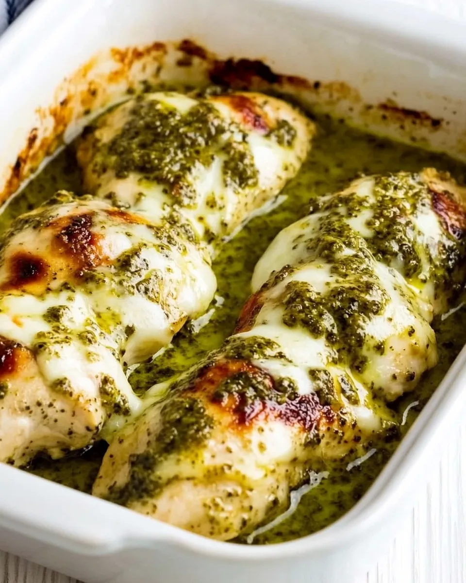 Quick Easy Baked Pesto Chicken shot