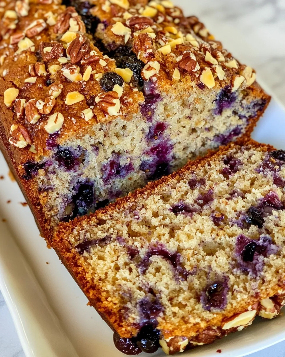 Delicious Easy Blueberry Banana Bread With Toasted Nuts food shot