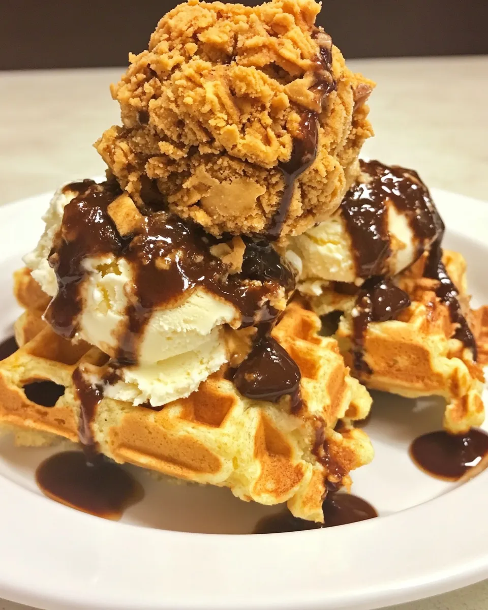 Easy Faux Fried Ice Cream and Cinnamon Waffle Sundaes food shot