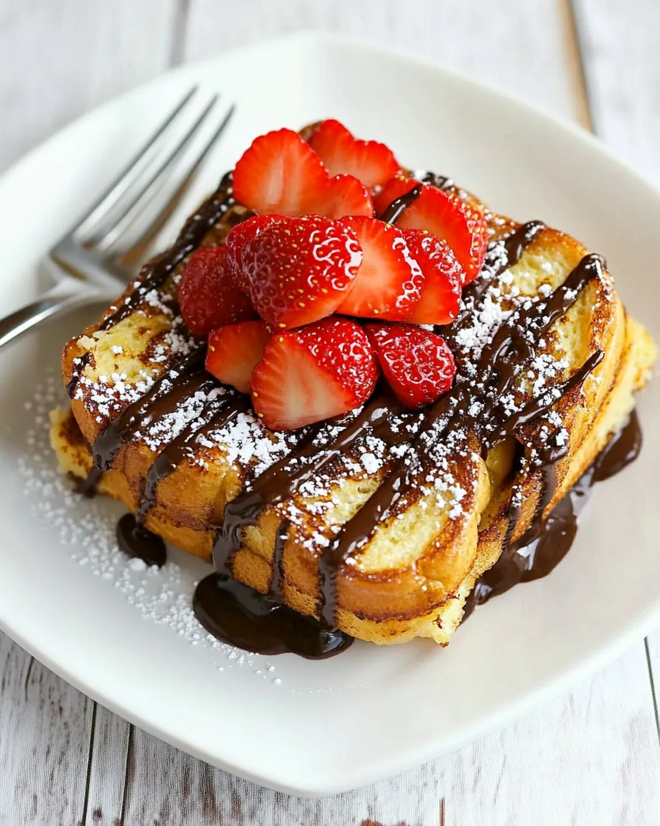 Homemade French Toast with Chocolate Sauce and Strawberries photo