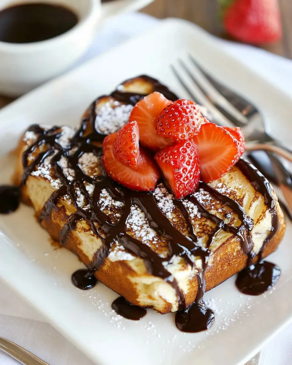 Classic French Toast with Chocolate Sauce and Strawberries image