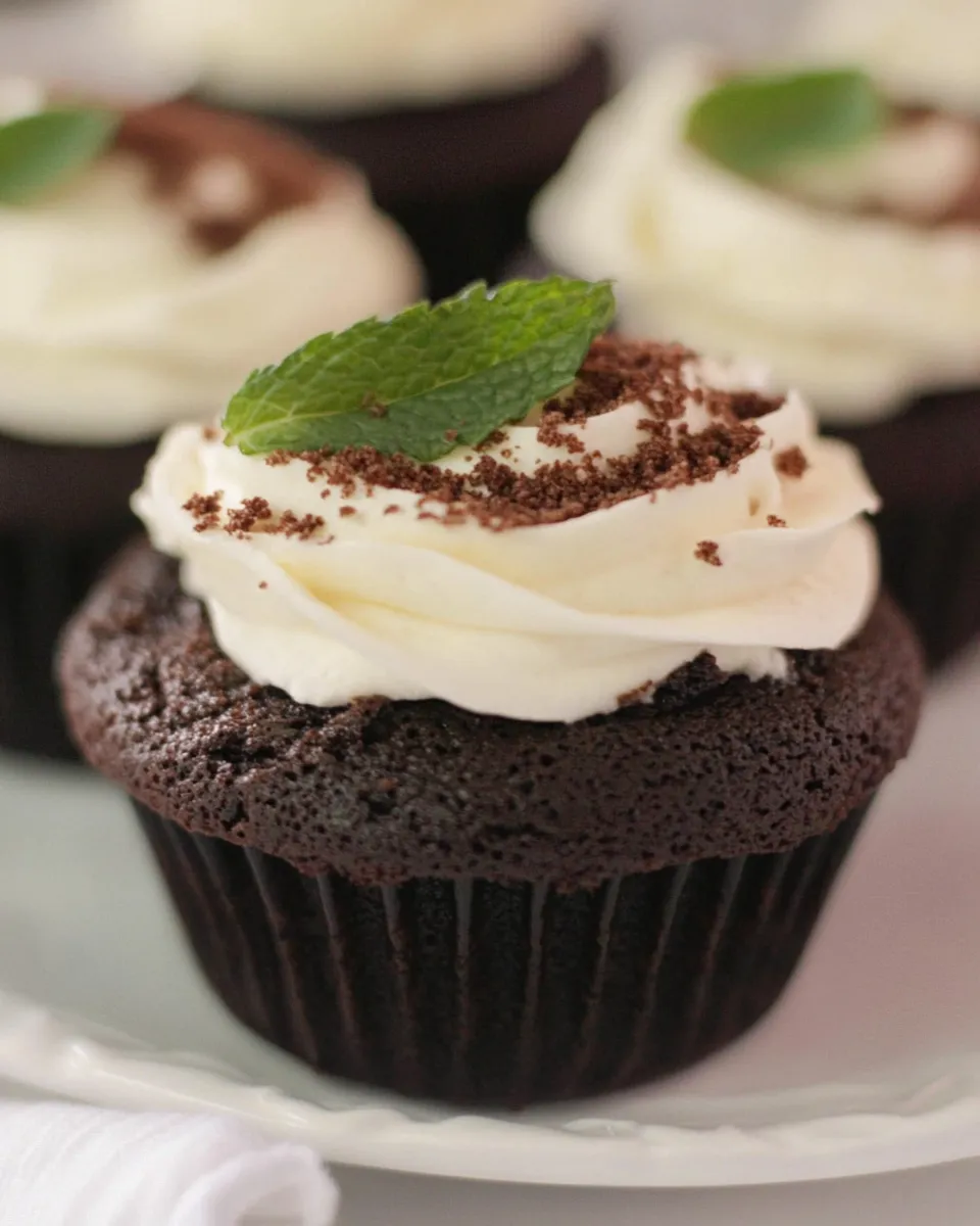 Classic Fudgy Brownie Cupcakes with fresh whipped cream mint topping recipe photo