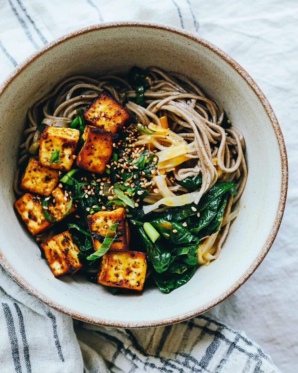 Delicious Garlic Pepper Soba with Chili Roasted Tofu image