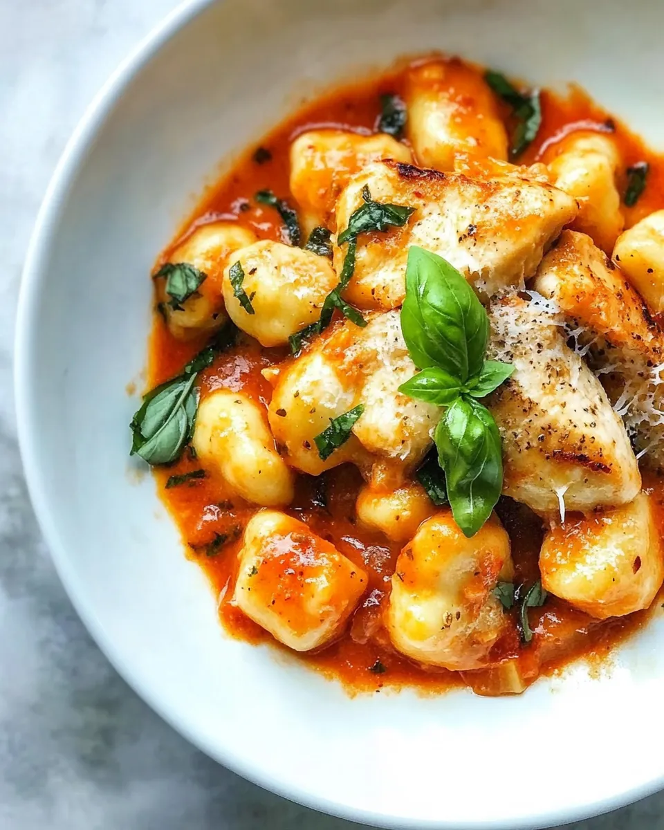 Easy Gnocchi with Grilled Chicken in Roasted Red Pepper Sauce recipe photo