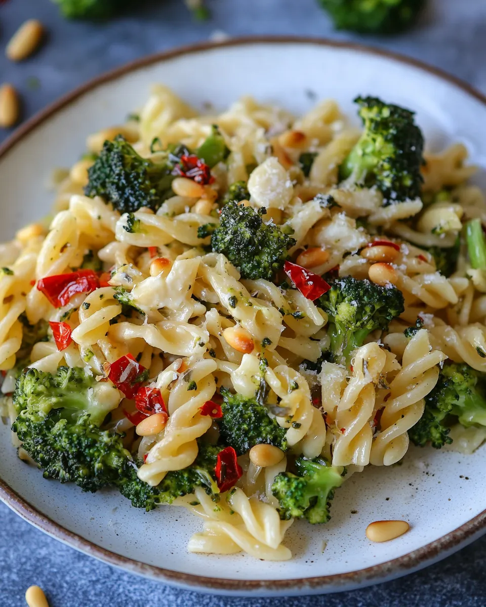 Quick Goat Cheese Pasta, Broccoli, and Pine Nuts recipe photo