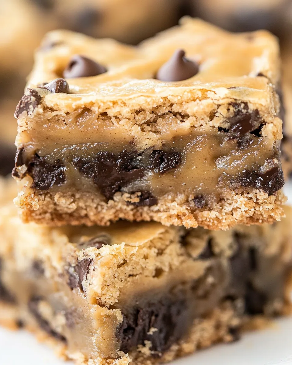 Delicious Gooey Peanut Butter Chocolate Chip Cookie Bars shot