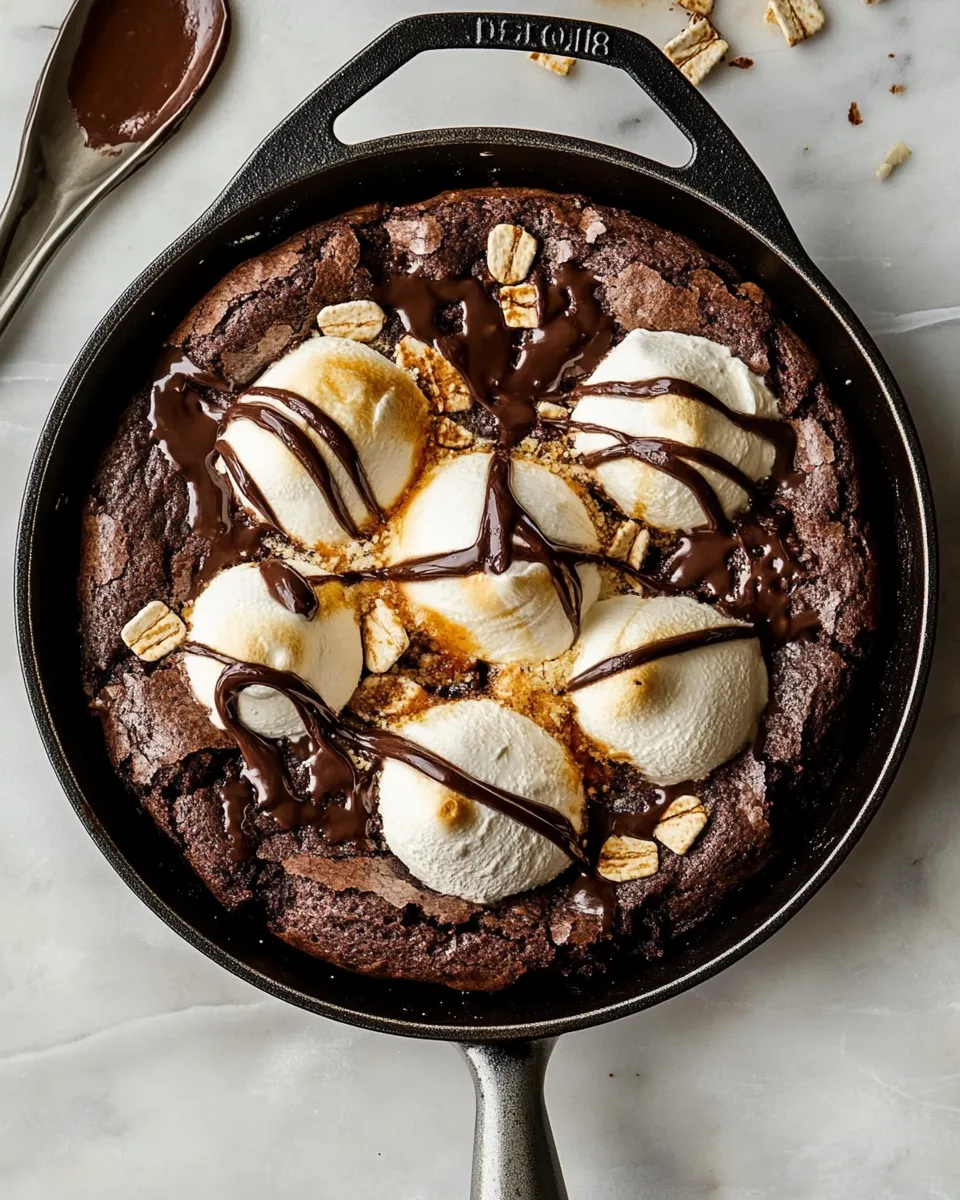 Homemade Gooey Smores Skillet Brownie. picture