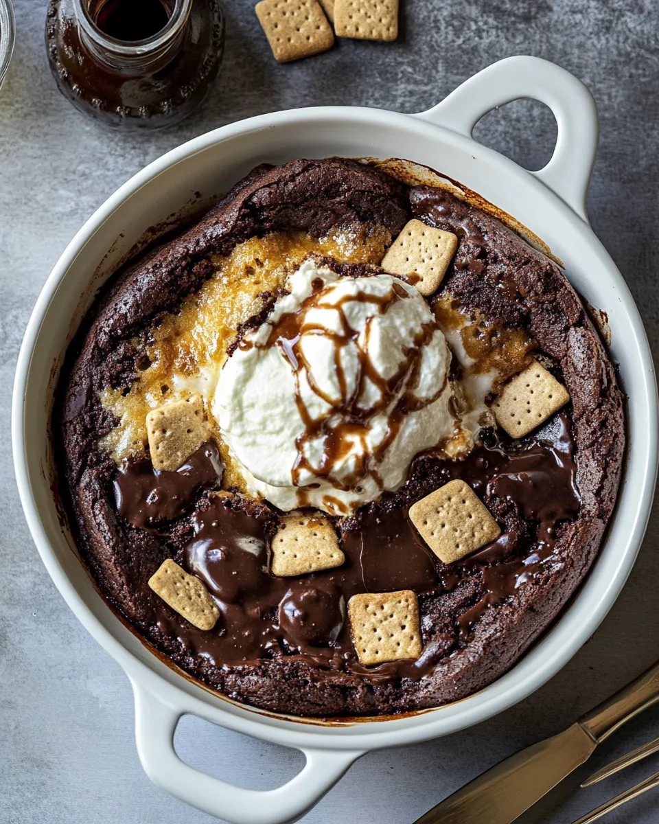 Quick Gooey Smores Skillet Brownie. recipe image