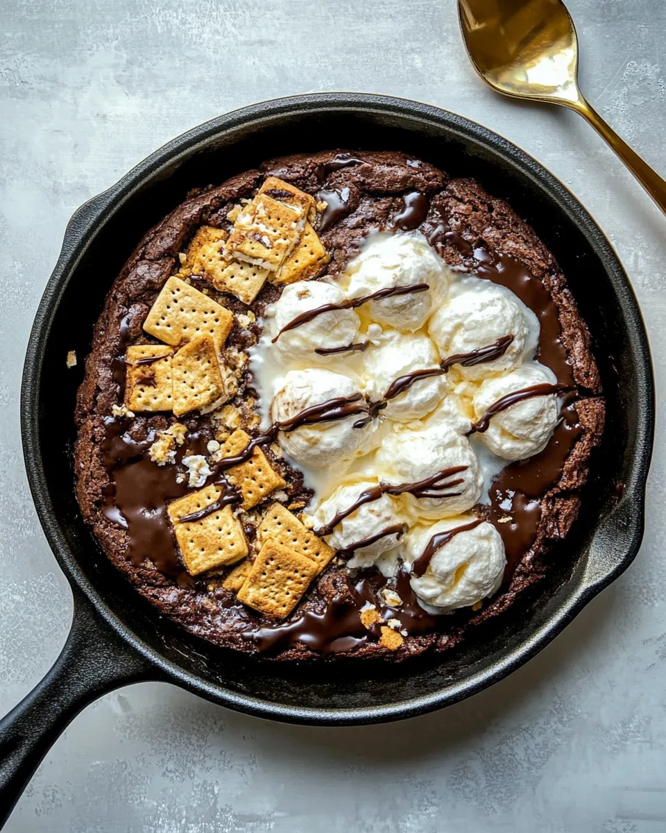 Ultimate Gooey Smores Skillet Brownie. photo