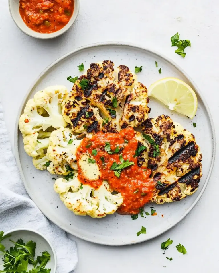 Homemade Grilled Cauliflower Steak With Romesco Sauce photo