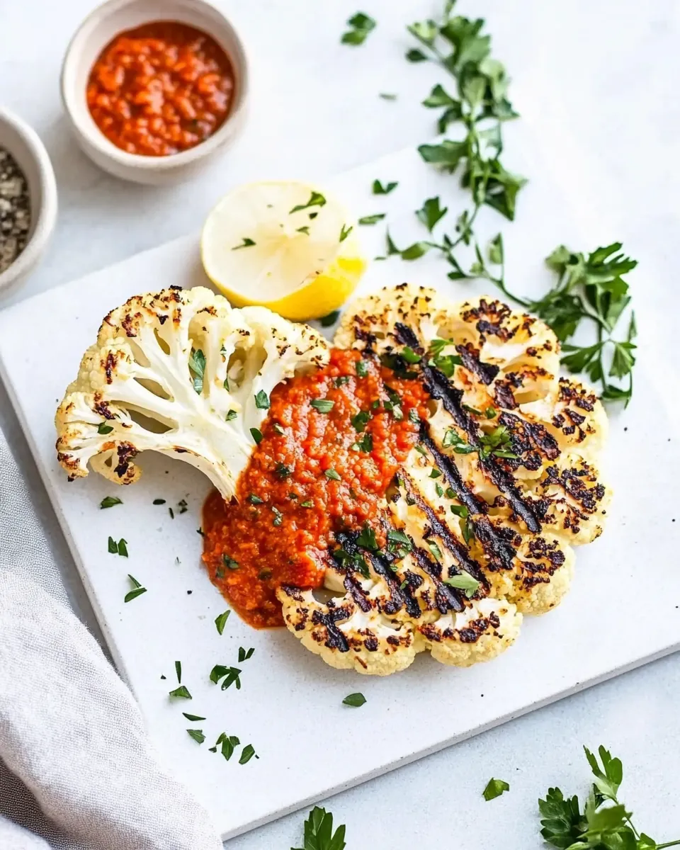 Delicious Grilled Cauliflower Steak With Romesco Sauce image