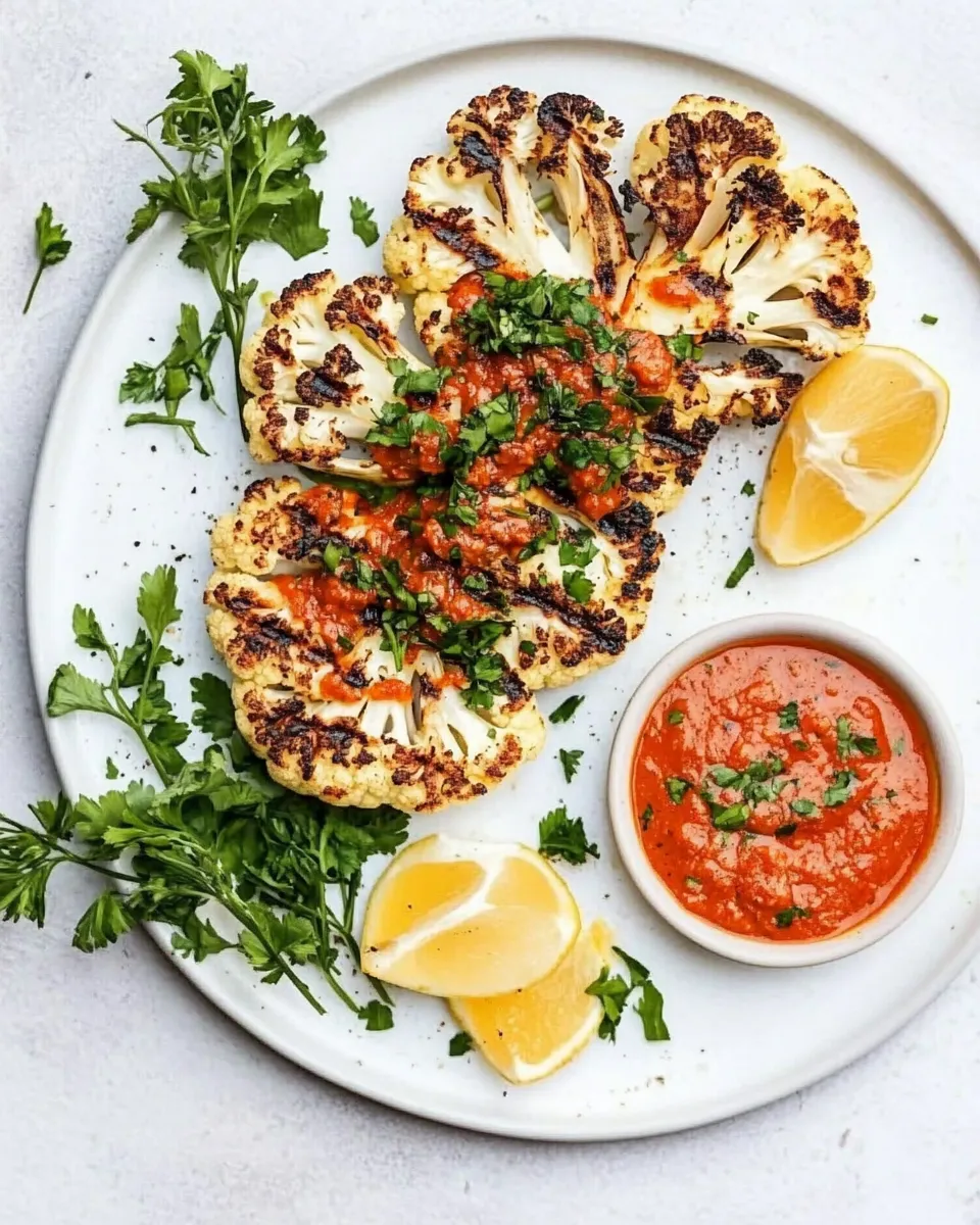Savory Grilled Cauliflower Steak With Romesco Sauce recipe photo