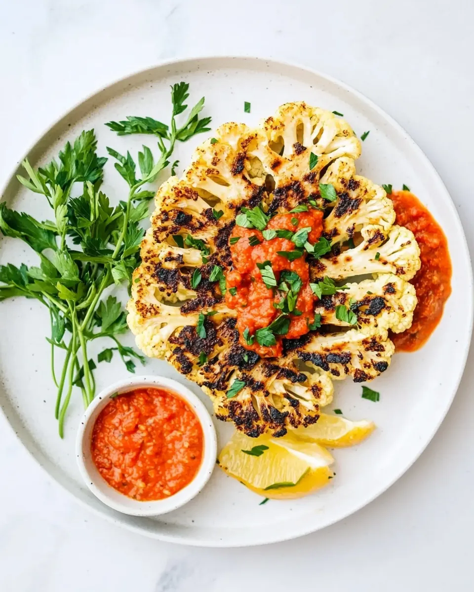 Easy Grilled Cauliflower Steak With Romesco Sauce shot