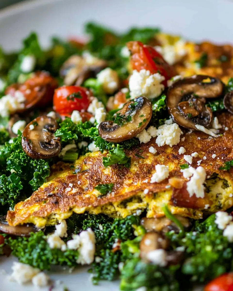 Homemade Kale Salad with Mushroom Omelet photo