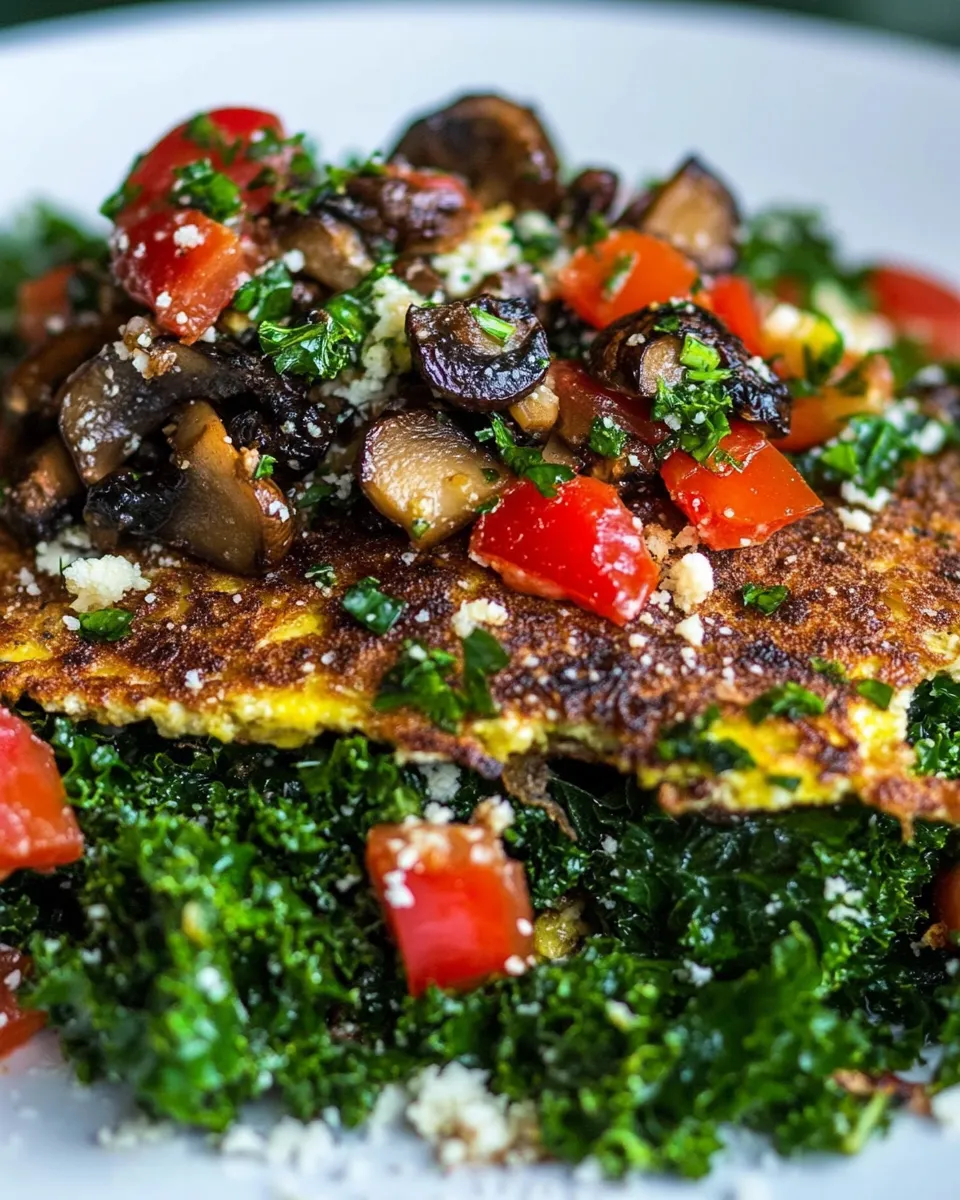 Classic Kale Salad with Mushroom Omelet image