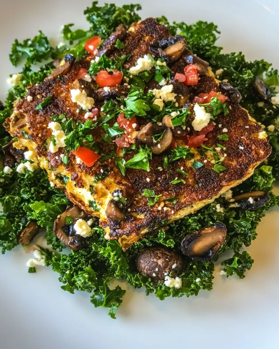 Easy Kale Salad with Mushroom Omelet shot