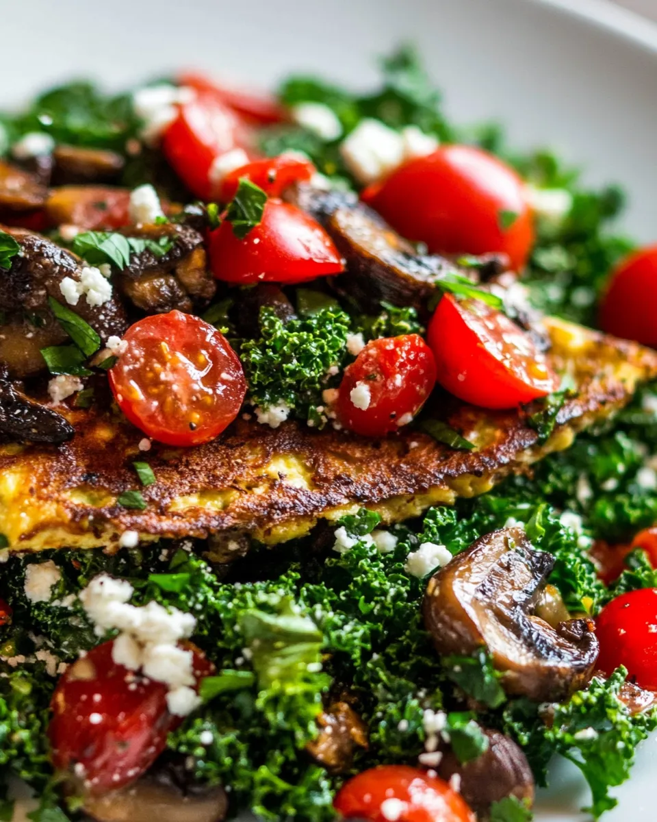 Delicious Kale Salad with Mushroom Omelet recipe image