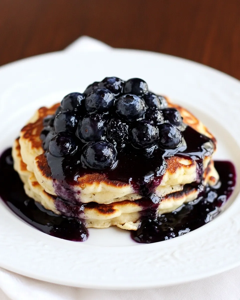 Delicious Lemon Ricotta Pancakes with Blueberry Sauce image