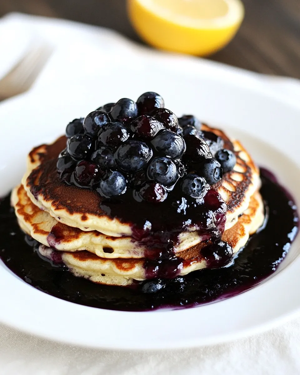 Tasty Lemon Ricotta Pancakes with Blueberry Sauce shot