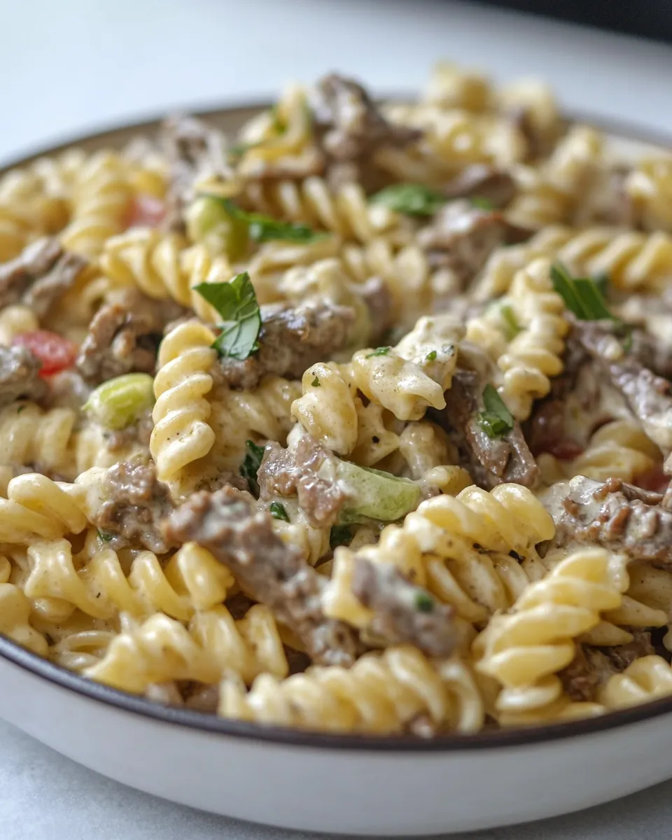 Easy Macro Friendly Cheesesteak Pasta shot
