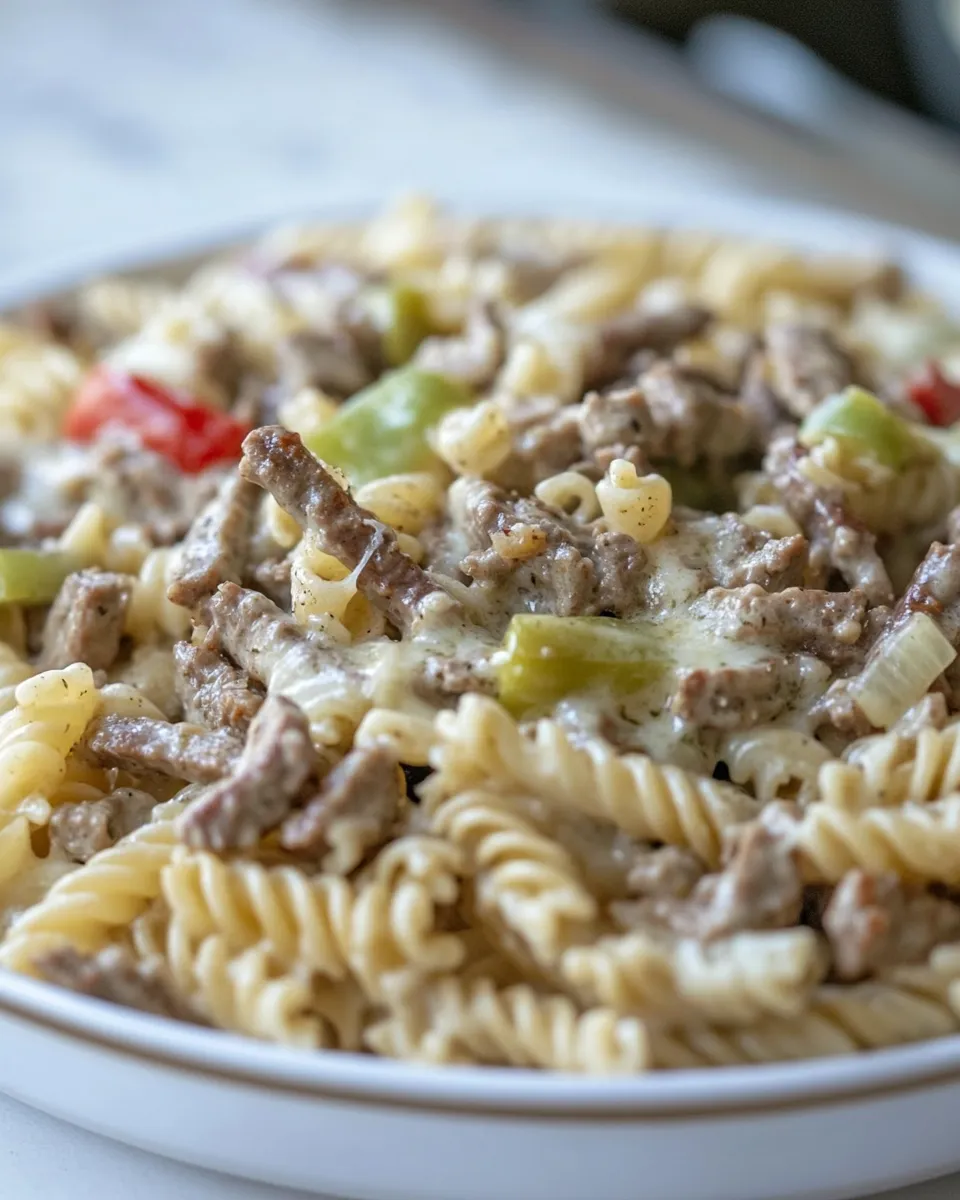 Delicious Macro Friendly Cheesesteak Pasta recipe photo