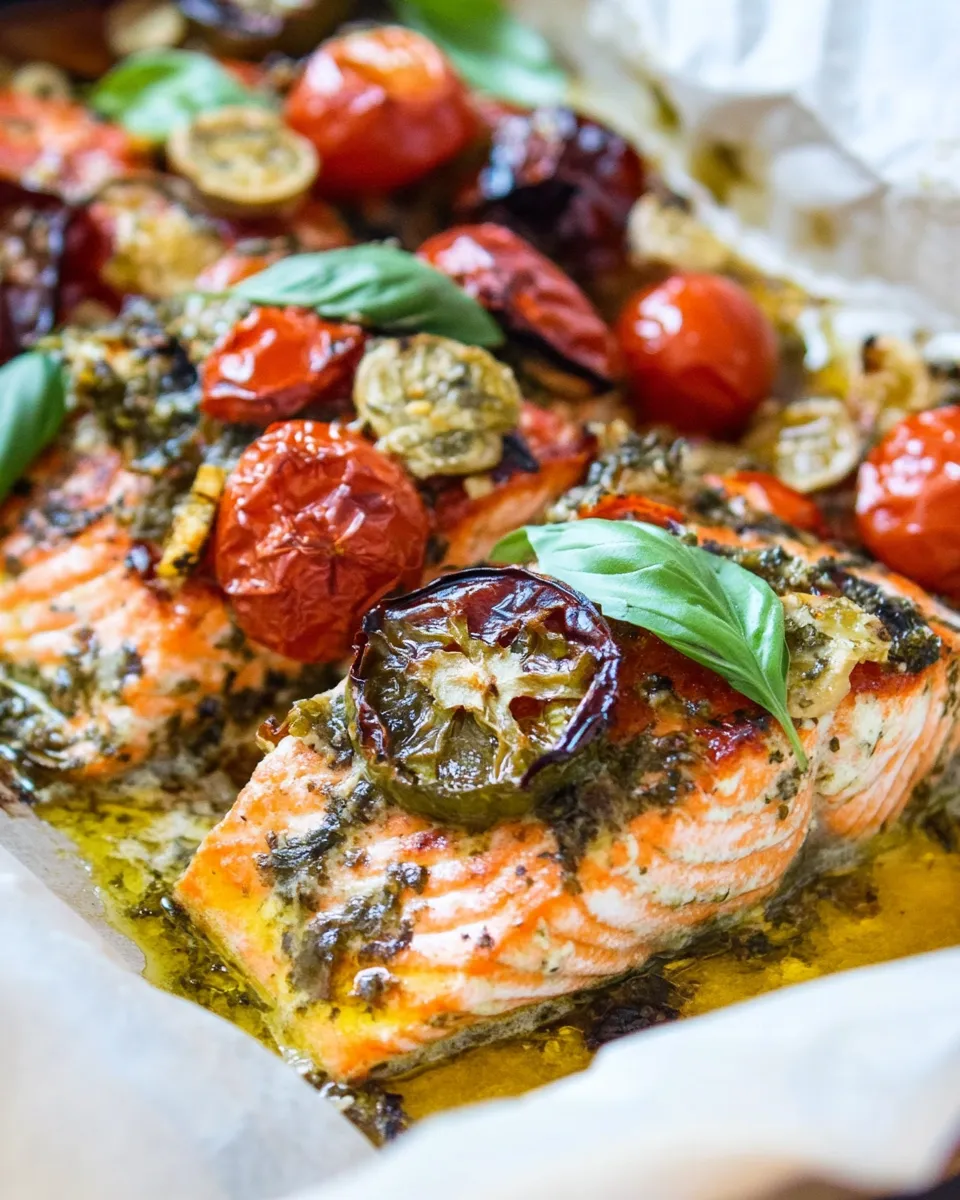 Delicious Mediterranean Salmon in Parchment Paper shot