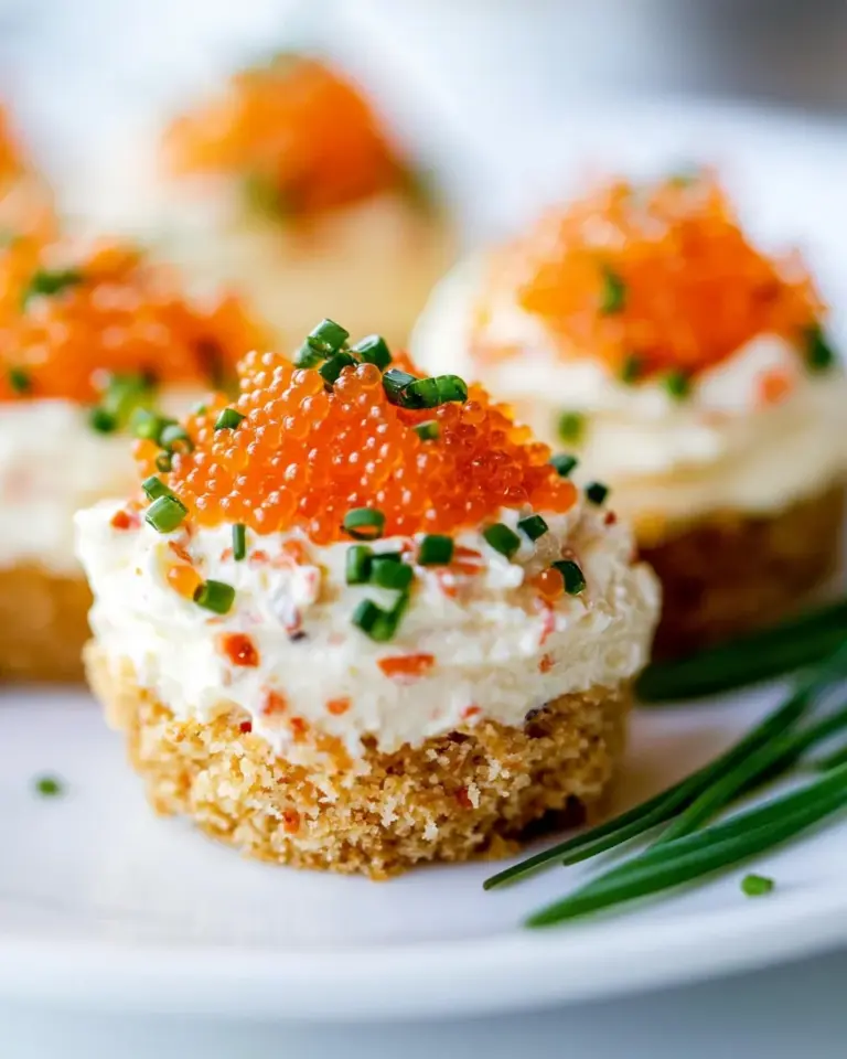 Homemade Mini Savory Cheesecake with Caviar and Chives photo