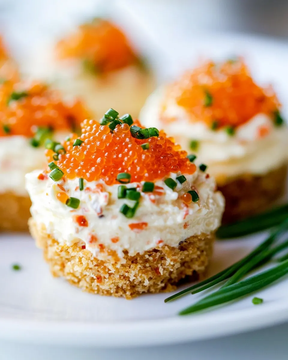 Homemade Mini Savory Cheesecake with Caviar and Chives photo