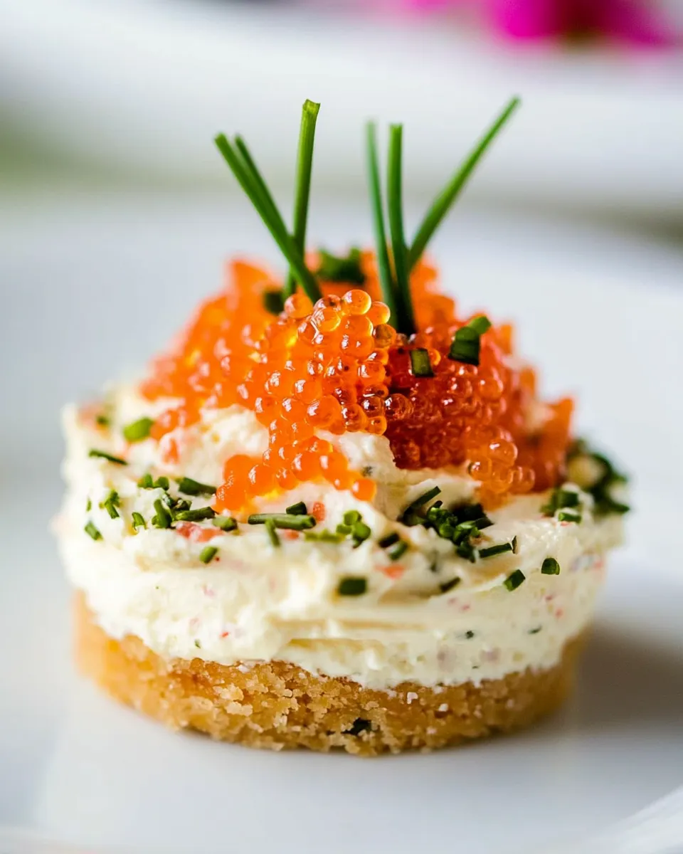 Delicious Mini Savory Cheesecake with Caviar and Chives image