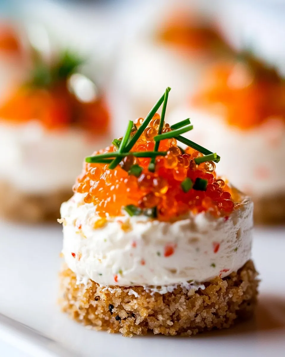 Tasty Mini Savory Cheesecake with Caviar and Chives shot