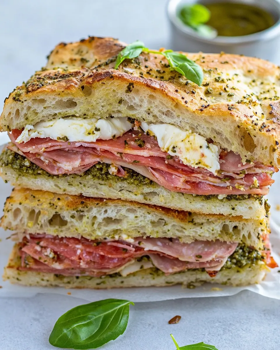 Classic Mortadella, Burrata and Pesto Focaccia Sandwich image