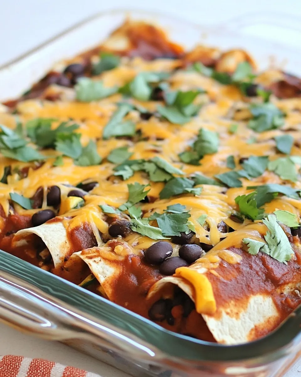 Homemade Mushroom, Zucchini, and Black Bean Vegetarian Enchiladas photo