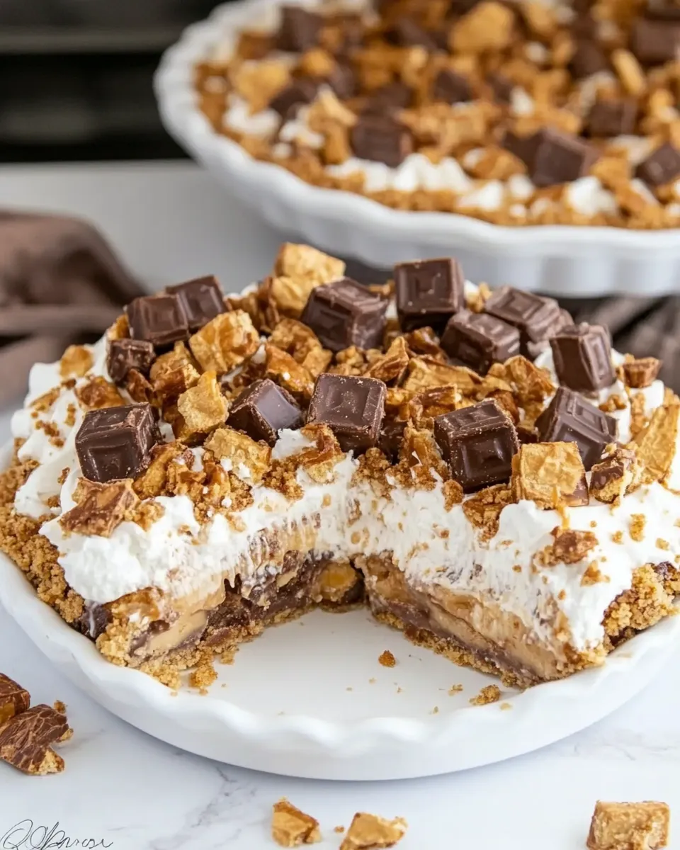 Delicious No Bake Snickers Pie image