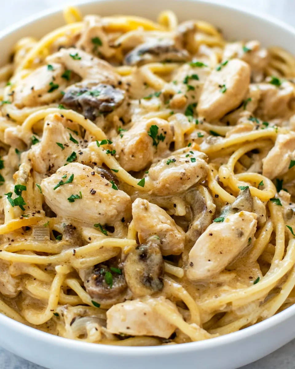 Delicious One Pot Chicken Tetrazzini shot