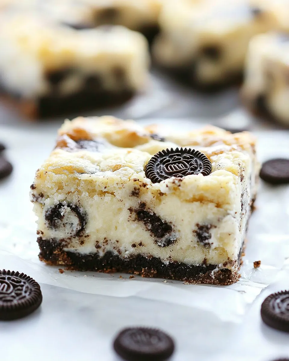 Delicious Oreo Cheesecake Cookie Dough Bars shot